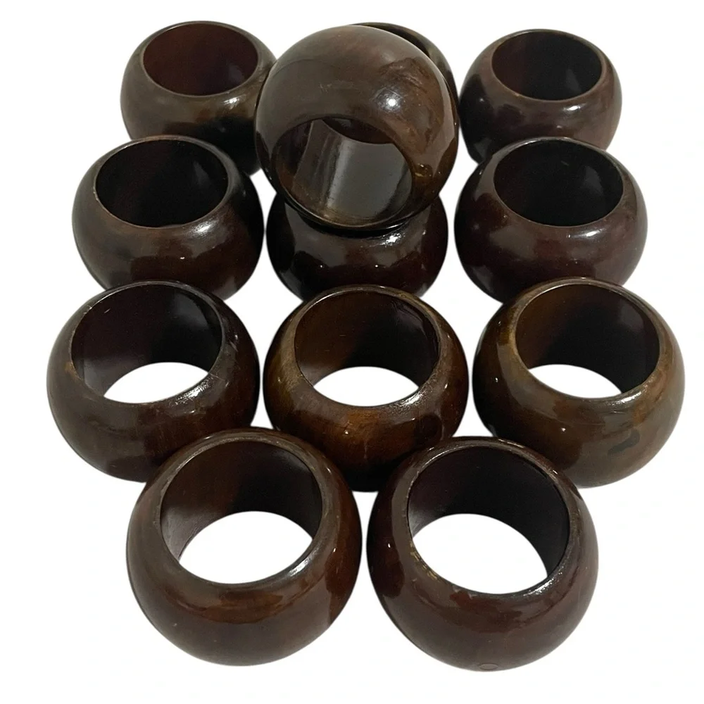 Wooden Napkin Rings Set Of 12 Dark Stained / Polished Wood Round Vintage
